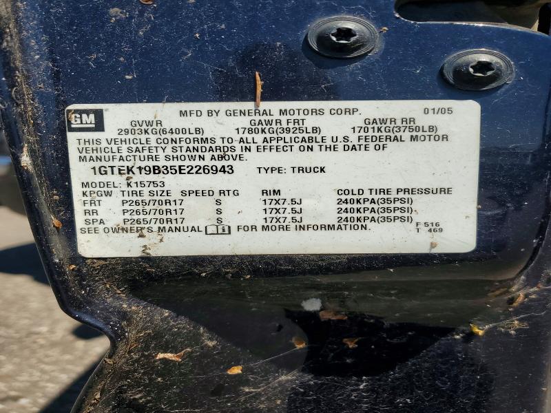 2005 Gmc Sierra მანქანა იყიდება აუქციონზე, vin: 1GTEK19B35E226943, აუქციონის ნომერი: 60374726