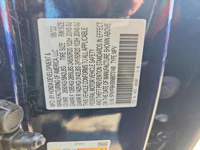 Aukcja sprzedaży 2022 Honda Pilot, vin: 5FNYF6H35NB073148, numer aukcji: 60814736