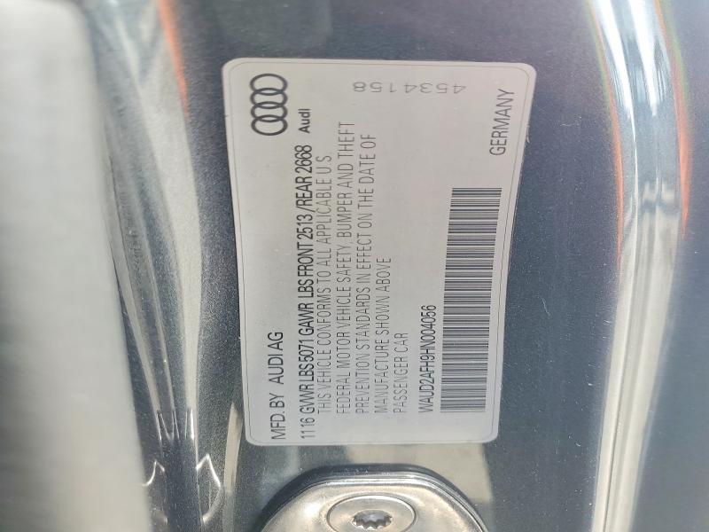 60061446 :رقم المزاد ، WAUD2AFH9HN004056 vin ، 2017 Audi A5 مزاد بيع