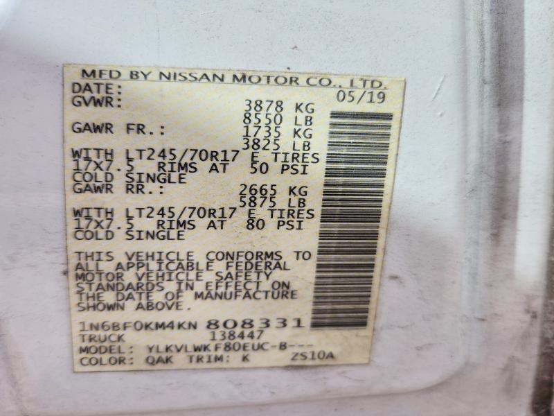 Aukcja sprzedaży 2019 Nissan Nv, vin: 1N6BF0KM4KN808331, numer aukcji: 60574666