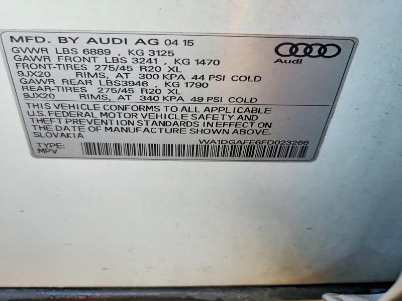 2015 Audi Q7 მანქანა იყიდება აუქციონზე, vin: WA1DGAFE6FD023266, აუქციონის ნომერი: 63193916