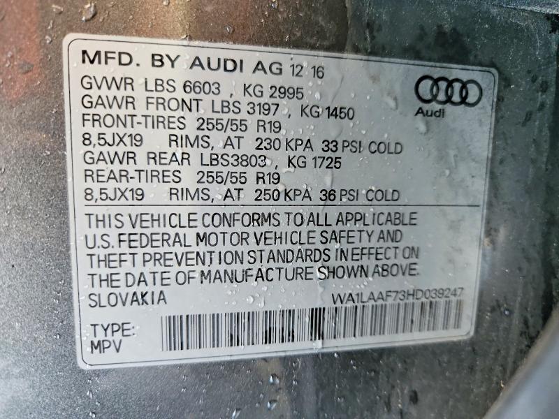 2017 Audi Q7 მანქანა იყიდება აუქციონზე, vin: WA1LAAF73HD039247, აუქციონის ნომერი: 60769816