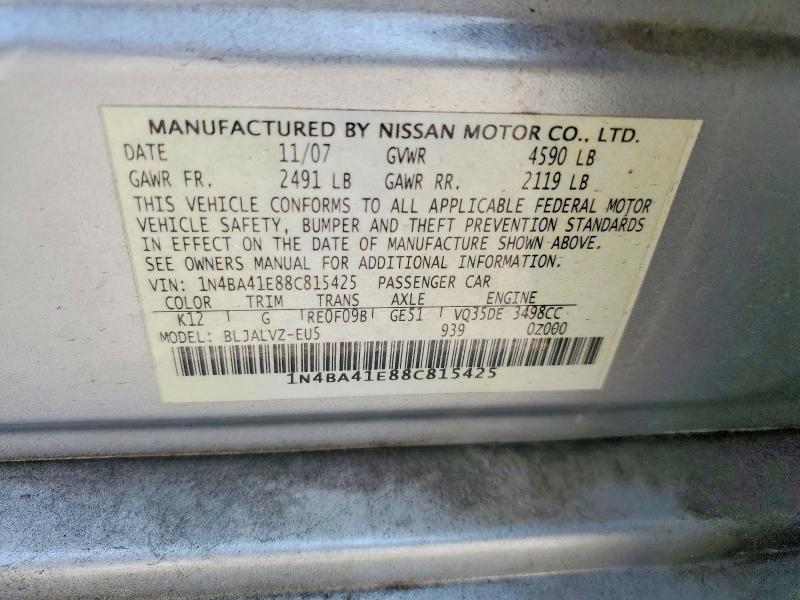 63196786 :رقم المزاد ، 1N4BA41E88C815425 vin ، 2008 Nissan Maxima مزاد بيع