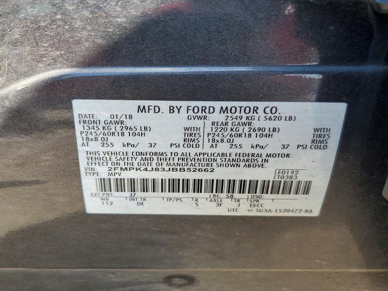 Aukcja sprzedaży 2018 Ford Edge, vin: 2FMPK4J83JBB52662, numer aukcji: 59854026