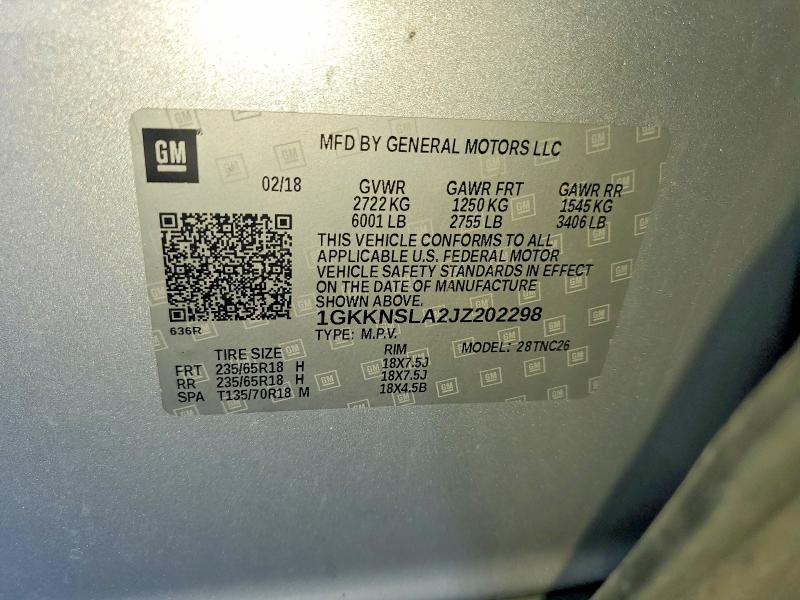 Продаж на аукціоні авто 2018 Gmc Acadia, vin: 1GKKNSLA2JZ202298, номер лоту: 60183076