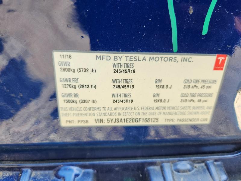 62441216 :رقم المزاد ، 5YJSA1E20GF168125 vin ، 2016 Tesla Model S مزاد بيع
