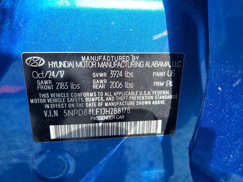 2018 Hyundai Elantra მანქანა იყიდება აუქციონზე, vin: 5NPD84LF1JH288178, აუქციონის ნომერი: 60323766