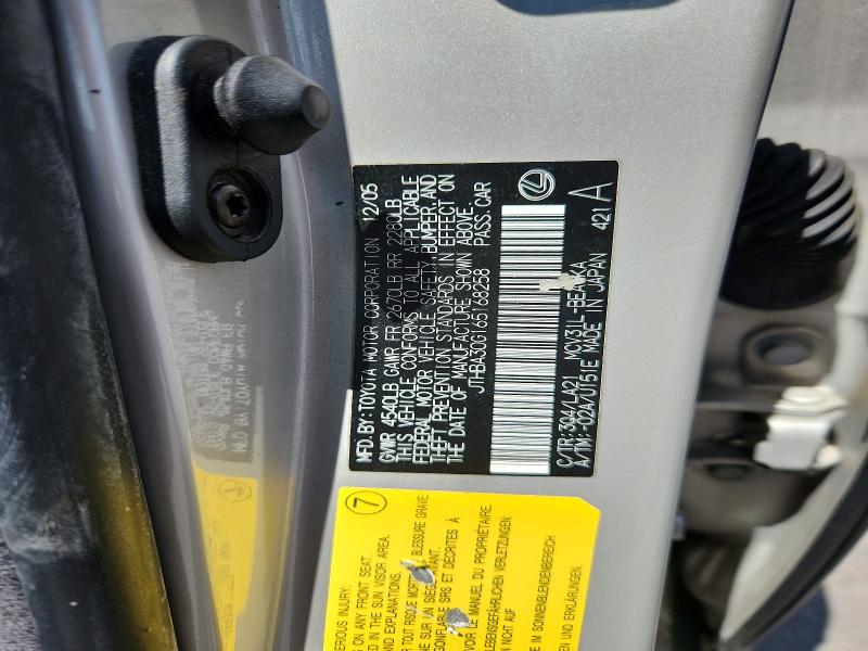 2006 Lexus Es მანქანა იყიდება აუქციონზე, vin: JTHBA30G165168258, აუქციონის ნომერი: 61314526