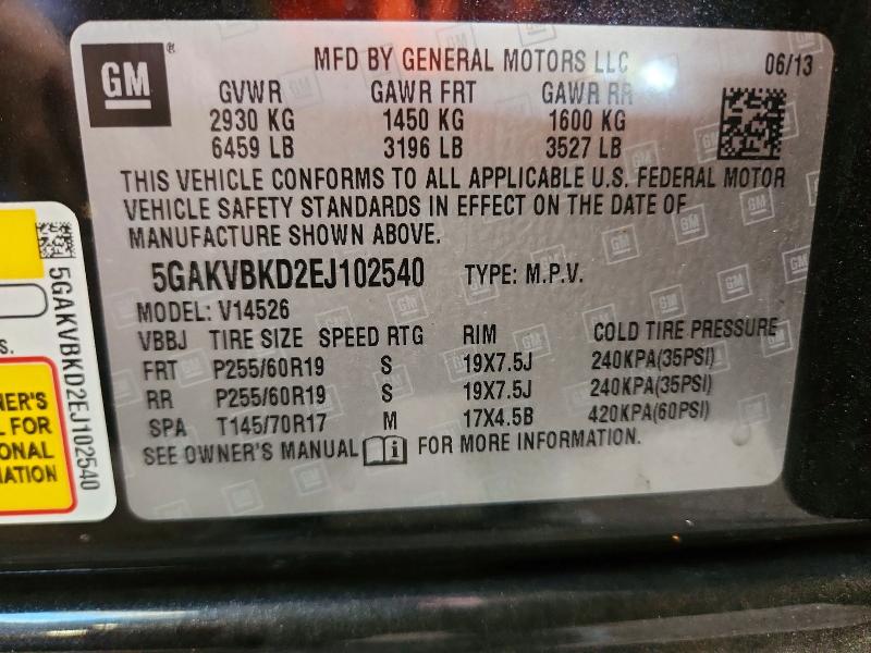 62395126 :رقم المزاد ، 5GAKVBKD2EJ102540 vin ، 2014 Buick Enclave مزاد بيع