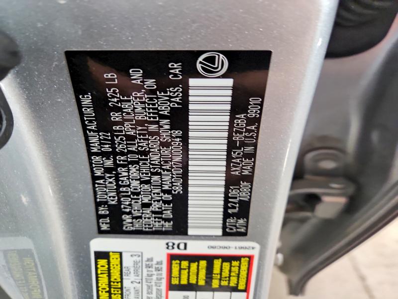 Aukcja sprzedaży 2022 Lexus Es 250, vin: 58AD11D17NU009418, numer aukcji: 60711866