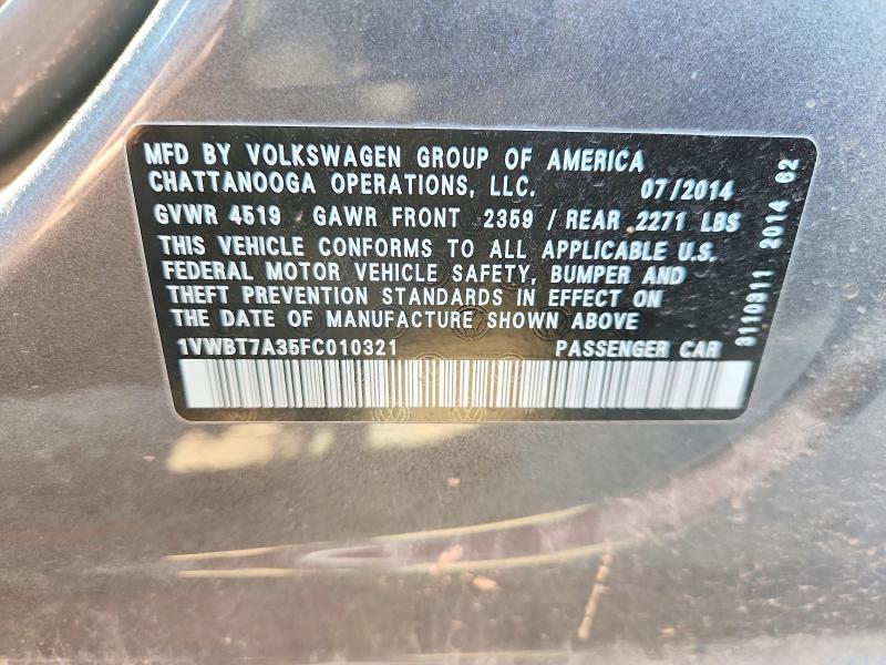 Продажа на аукционе авто 2015 Volkswagen Passat, vin: 1VWBT7A35FC010321, номер лота: 62459316
