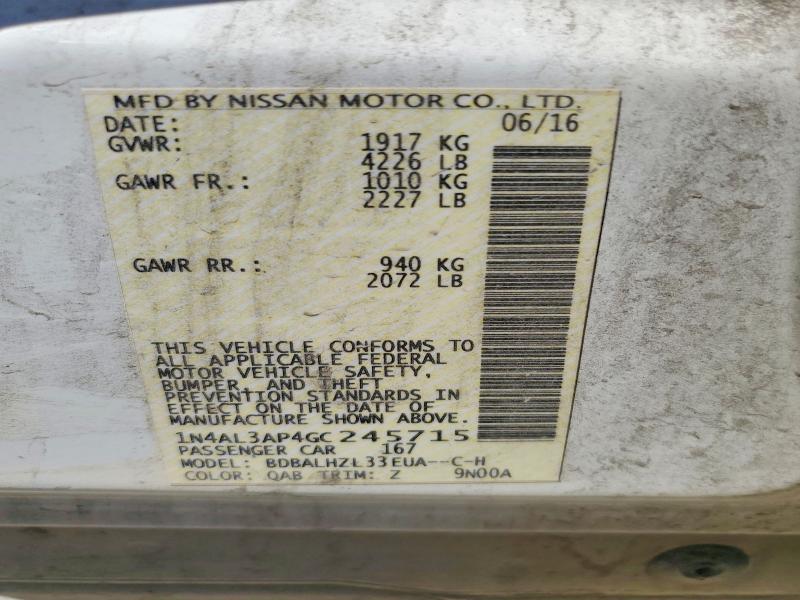 63186166 :رقم المزاد ، 1N4AL3AP4GC245715 vin ، 2016 Nissan Altima مزاد بيع