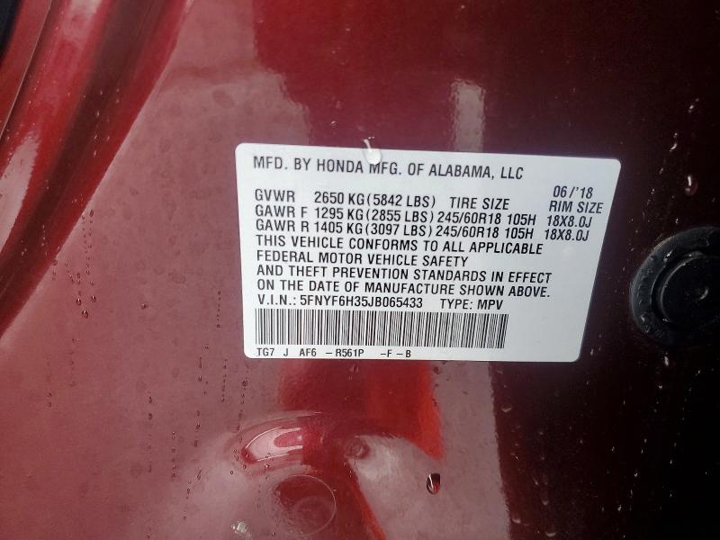 62160736 :رقم المزاد ، 5FNYF6H35JB065433 vin ، 2018 Honda Pilot مزاد بيع