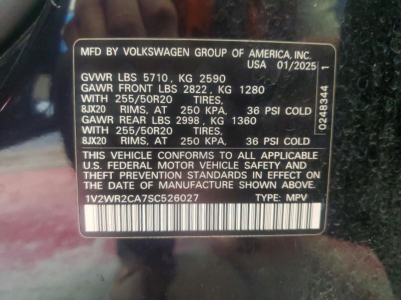 62671776 :رقم المزاد ، 1V2WR2CA7SC526027 vin ، 2025 Volkswagen Atlas مزاد بيع