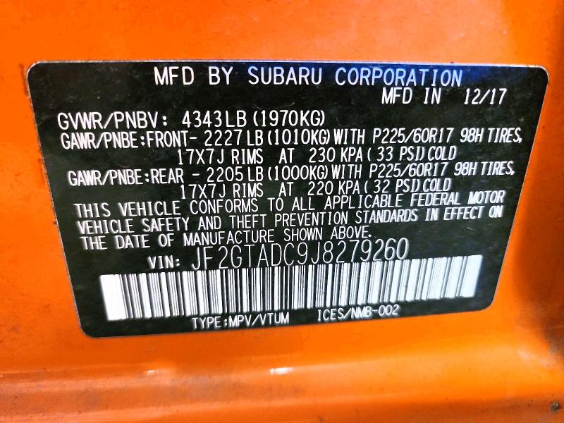 2018 Subaru Crosstrek მანქანა იყიდება აუქციონზე, vin: JF2GTADC9J8279260, აუქციონის ნომერი: 62228006