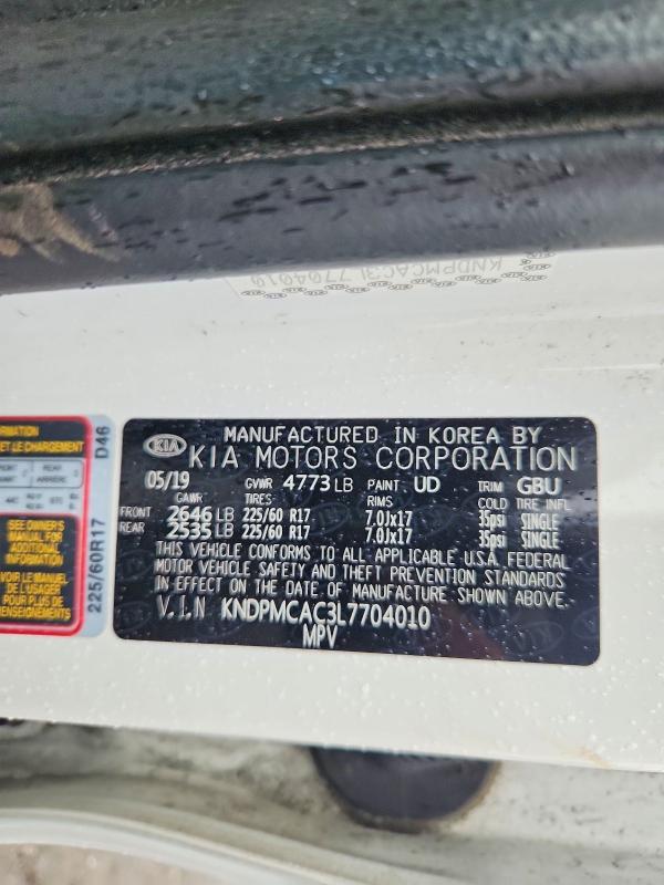 63361296 :رقم المزاد ، KNDPMCAC3L7704010 vin ، 2020 Kia Sportage مزاد بيع