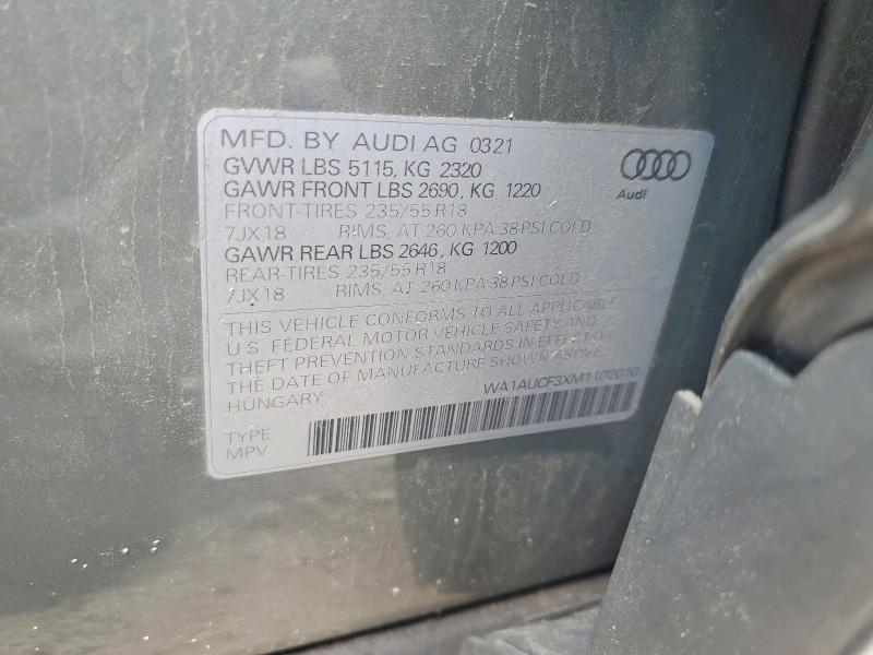 2021 Audi Q3 მანქანა იყიდება აუქციონზე, vin: WA1AUCF3XM1102010, აუქციონის ნომერი: 60604886