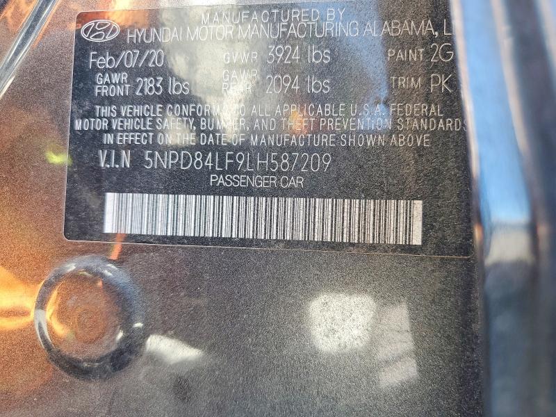 2020 Hyundai Elantra მანქანა იყიდება აუქციონზე, vin: 5NPD84LF9LH587209, აუქციონის ნომერი: 62831076