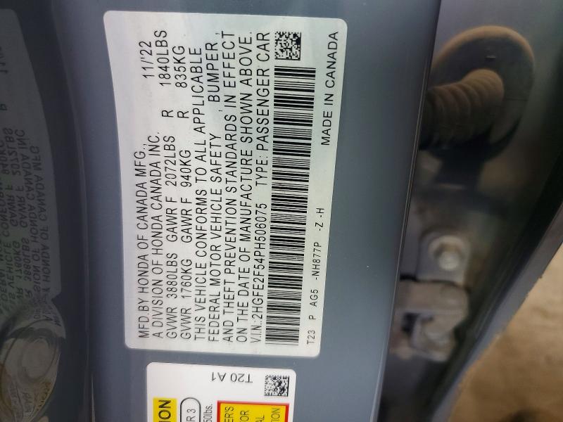 Aukcja sprzedaży 2023 Honda Civic, vin: 2HGFE2F54PH506075, numer aukcji: 61398056