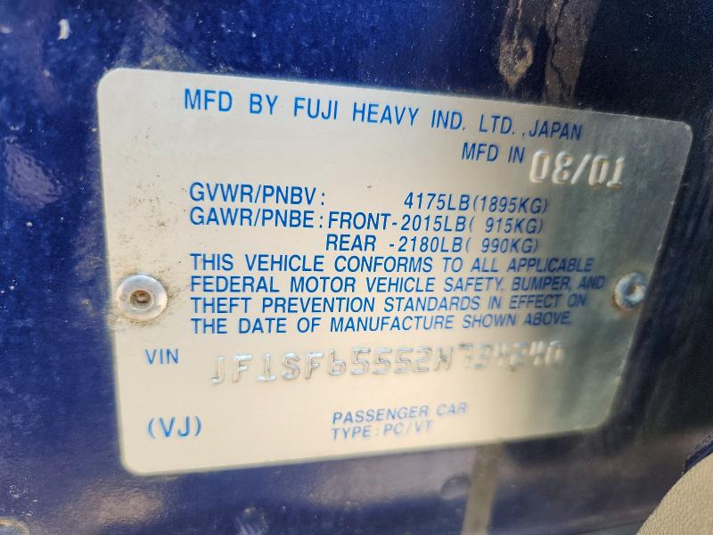 2002 Subaru Forester მანქანა იყიდება აუქციონზე, vin: JF1SF65552H734240, აუქციონის ნომერი: 59276396