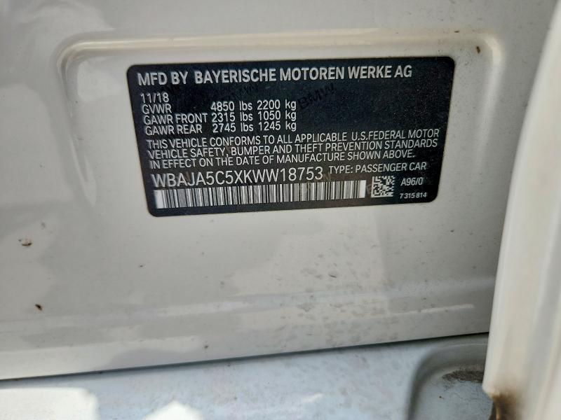 Aukcja sprzedaży 2019 Bmw 530, vin: WBAJA5C5XKWW18753, numer aukcji: 59724266