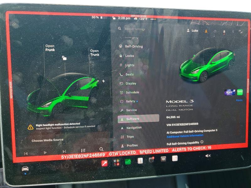 Aukcja sprzedaży 2022 Tesla Model 3, vin: 5YJ3E1EB2NF246569, numer aukcji: 60049946