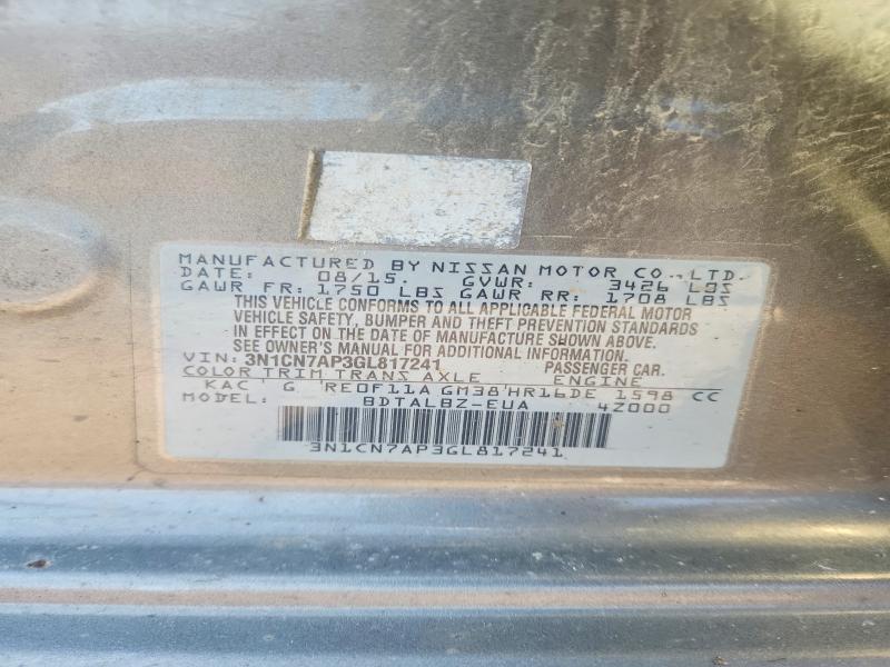 Aukcja sprzedaży 2016 Nissan Versa, vin: 3N1CN7AP3GL817241, numer aukcji: 60060026