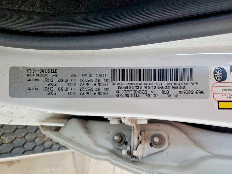 60822436 :رقم المزاد ، 1C6SRFBT1KN886321 vin ، 2019 Ram 1500 مزاد بيع