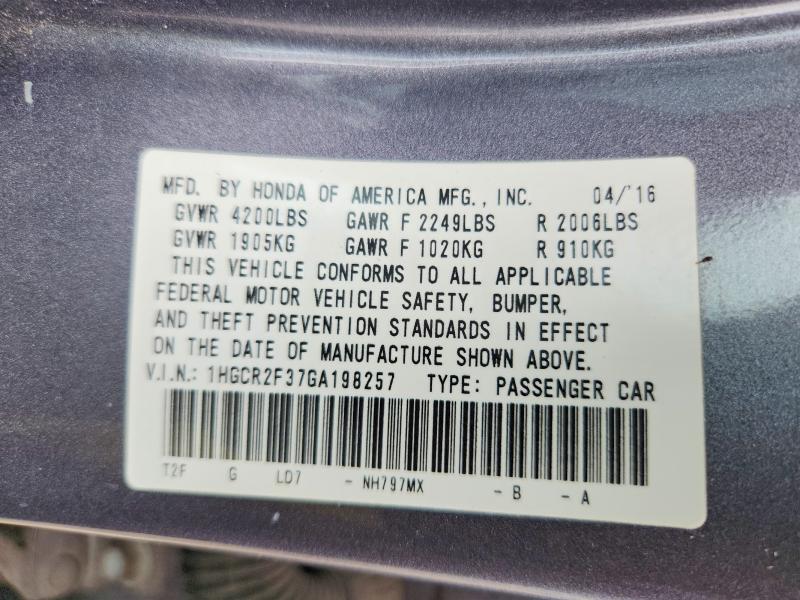 Aukcja sprzedaży 2016 Honda Accord, vin: 1HGCR2F37GA198257, numer aukcji: 60087426