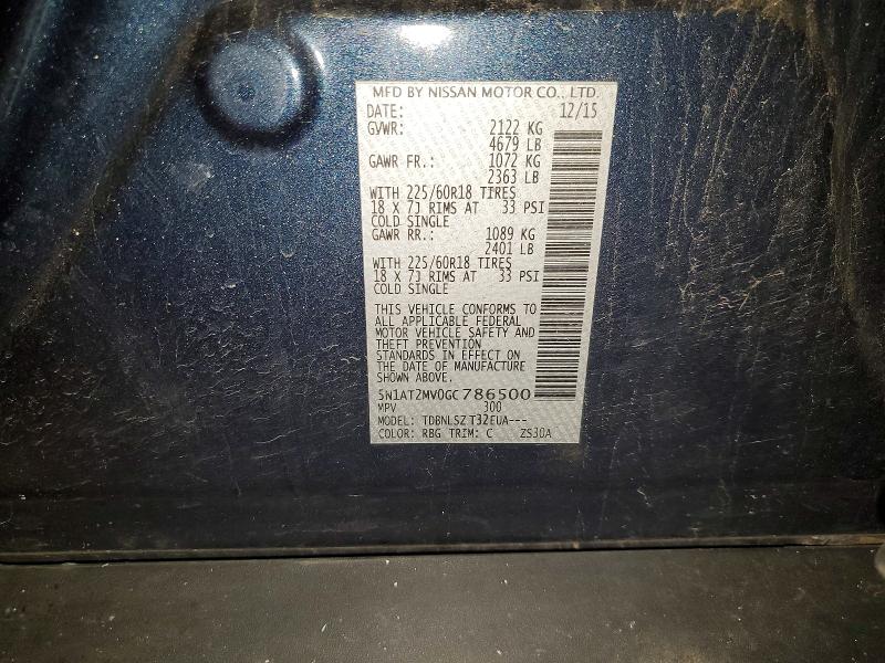 2016 Nissan Rogue მანქანა იყიდება აუქციონზე, vin: 5N1AT2MV0GC786500, აუქციონის ნომერი: 60718726