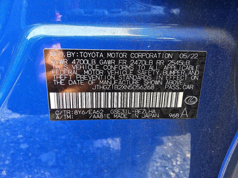Продаж на аукціоні авто 2022 Lexus Is, vin: JTHGZ1B2XN5056268, номер лоту: 85963965