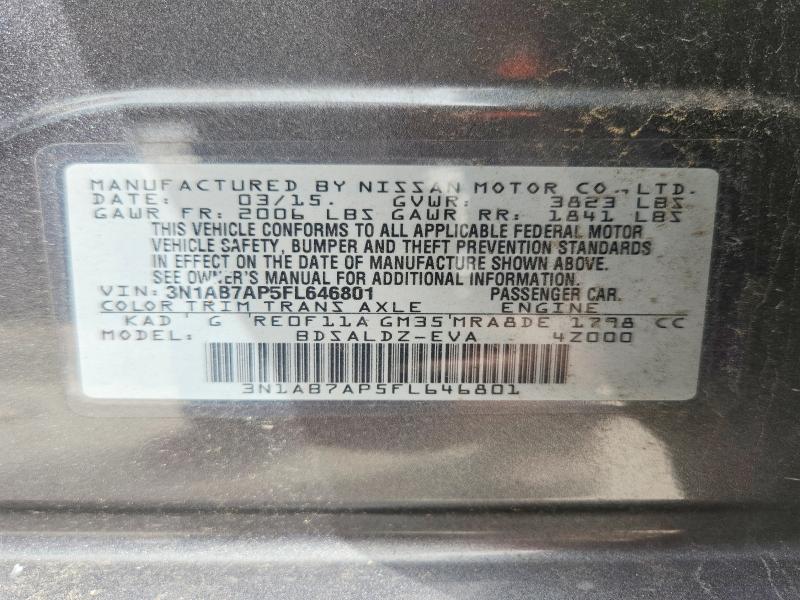 2015 Nissan Sentra მანქანა იყიდება აუქციონზე, vin: 3N1AB7AP5FL646801, აუქციონის ნომერი: 61395656