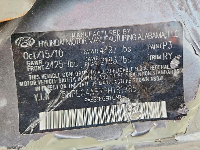 2011 Hyundai Sonata მანქანა იყიდება აუქციონზე, vin: 5NPEC4AB7BH181785, აუქციონის ნომერი: 61366866