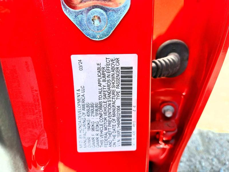 59357836 :رقم المزاد ، 19XFL1H84RE021004 vin ، 2024 Honda Civic مزاد بيع