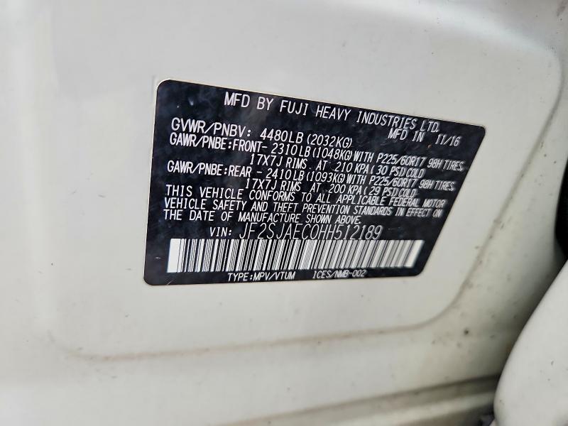 Aukcja sprzedaży 2017 Subaru Forester, vin: JF2SJAEC0HH512189, numer aukcji: 59290046
