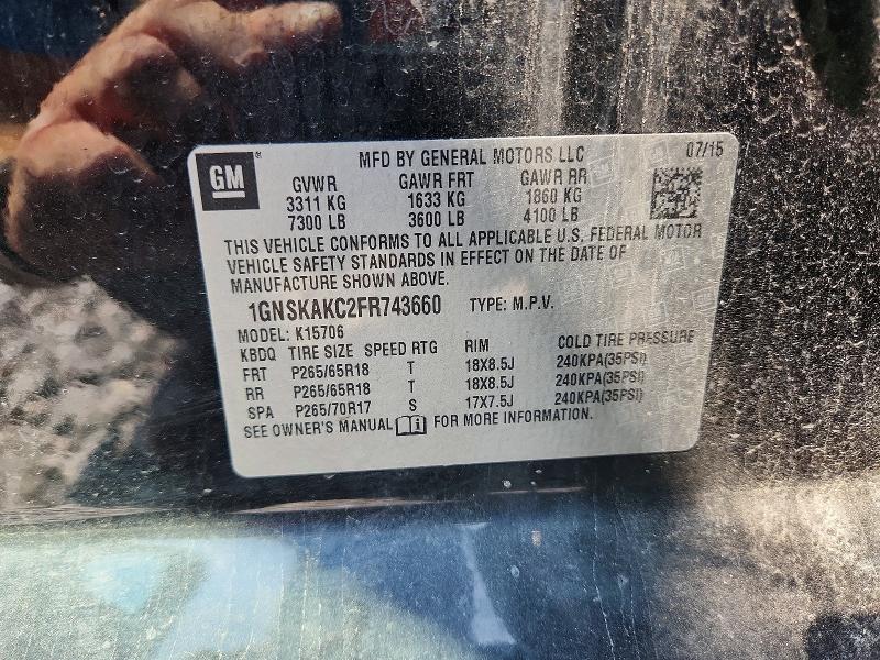 62398586 :رقم المزاد ، 1GNSKAKC2FR743660 vin ، 2015 Chevrolet Tahoe مزاد بيع