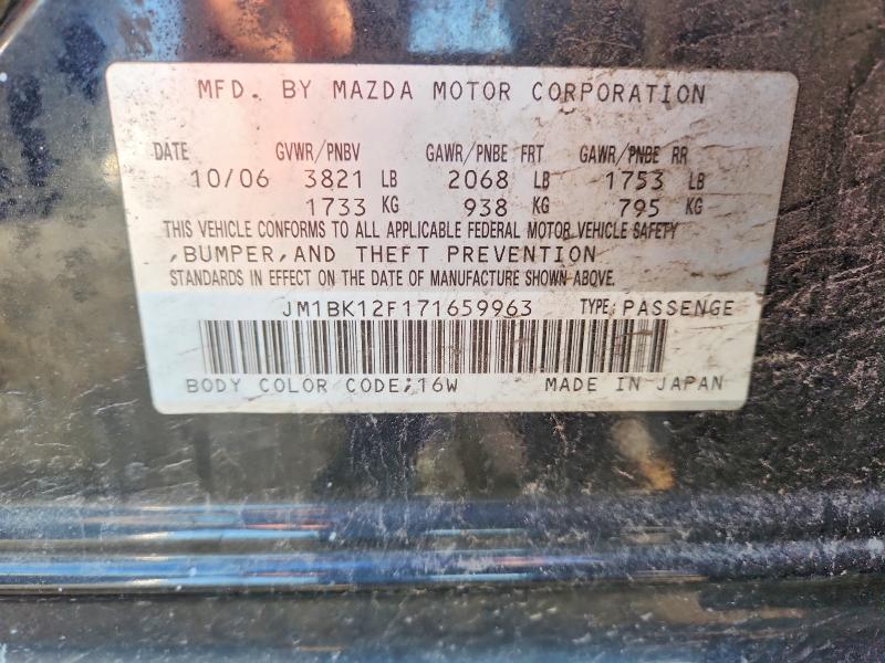 Продажа на аукционе авто 2007 Mazda 3, vin: JM1BK12F171659963, номер лота: 63484946
