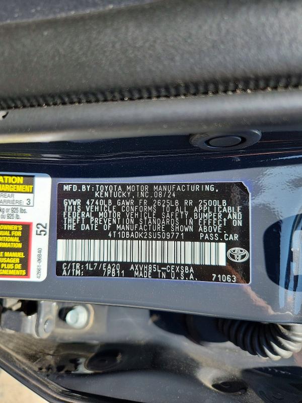 2025 Toyota Camry მანქანა იყიდება აუქციონზე, vin: 4T1DBADK2SU509771, აუქციონის ნომერი: 62127456