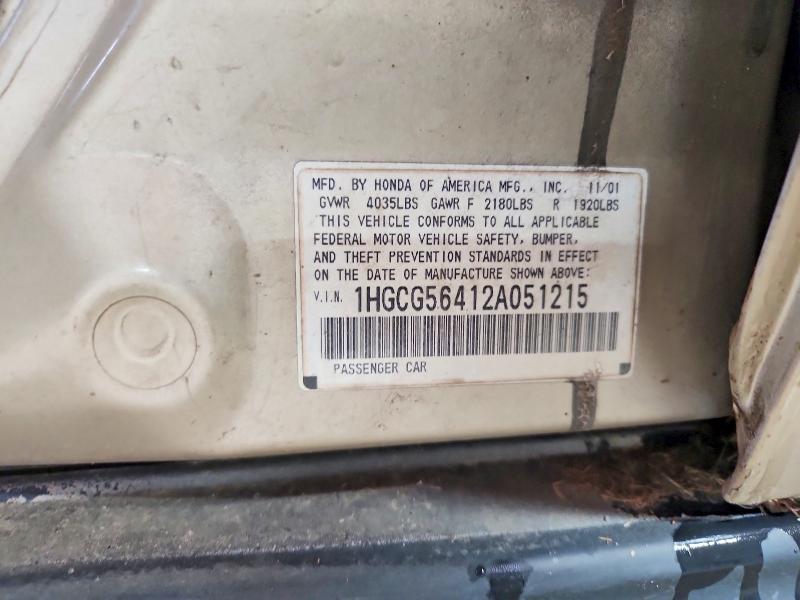 Продажа на аукционе авто 2002 Honda Accord, vin: 1HGCG56412A051215, номер лота: 61587536