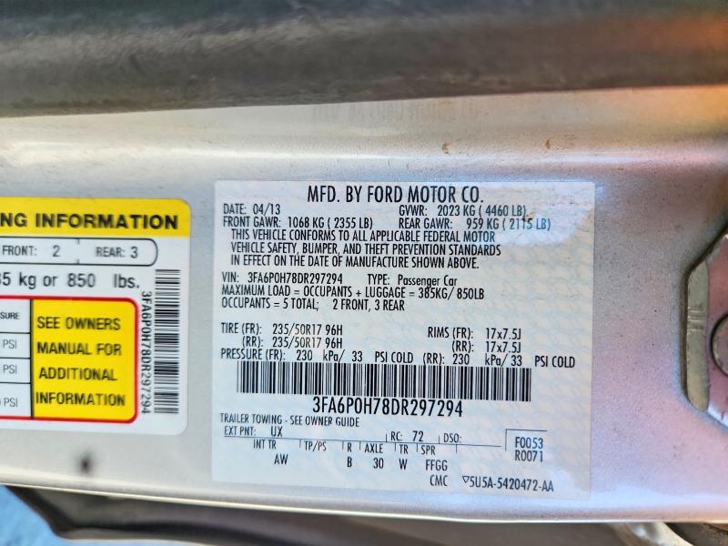 2013 Ford Fusion მანქანა იყიდება აუქციონზე, vin: 3FA6P0H78DR297294, აუქციონის ნომერი: 59733076