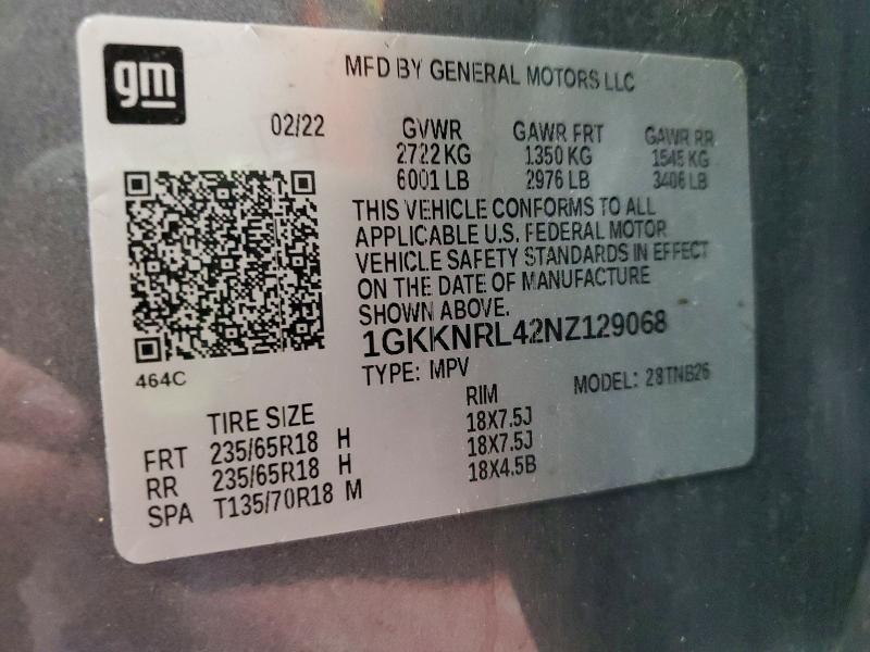 Aukcja sprzedaży 2022 Gmc Acadia, vin: 1GKKNRL42NZ129068, numer aukcji: 60652816