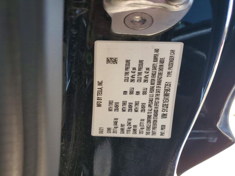 Aukcja sprzedaży 2021 Tesla Model 3, vin: 5YJ3E1EA1MF987351, numer aukcji: 60492906