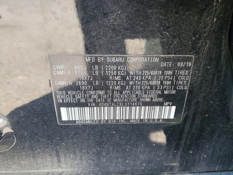61027636 :رقم المزاد ، 4S4BTALC6L3114675 vin ، 2020 Subaru Outback مزاد بيع