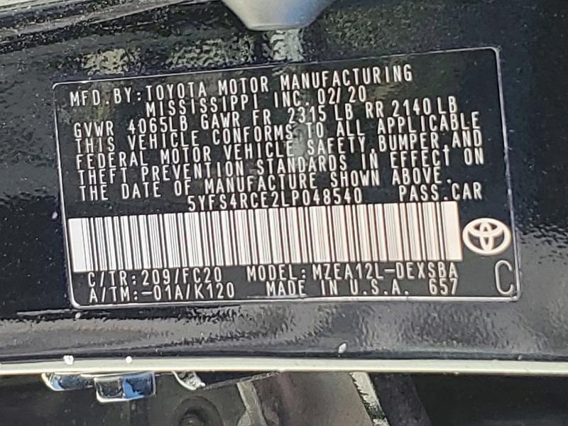 Aukcja sprzedaży 2020 Toyota Corolla, vin: 5YFS4RCE2LP048540, numer aukcji: 59644256