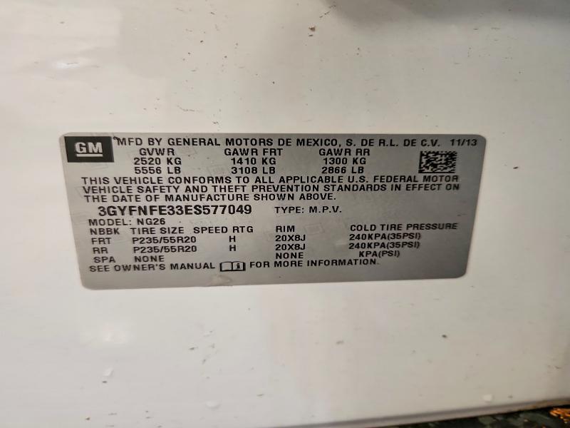 60377736 :رقم المزاد ، 3GYFNFE33ES577049 vin ، 2014 Cadillac Srx مزاد بيع