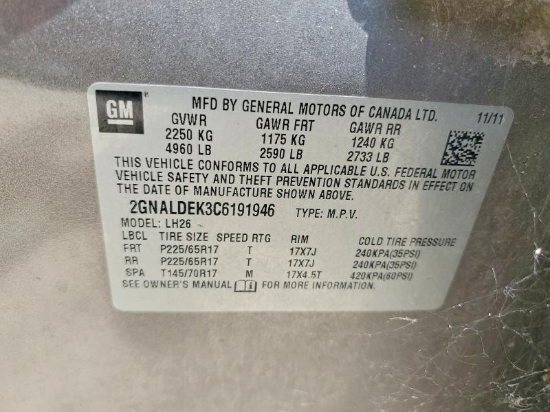 Aukcja sprzedaży 2012 Chevrolet Equinox, vin: 2GNALDEK3C6191946, numer aukcji: 59607816