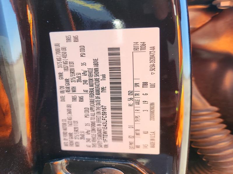 59639856 :رقم المزاد ، 1FTEW1E43LFC59167 vin ، 2020 Ford F150 مزاد بيع