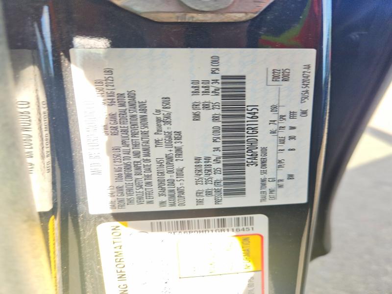 60053056 :رقم المزاد ، 3FA6P0HD1GR116451 vin ، 2016 Ford Fusion مزاد بيع