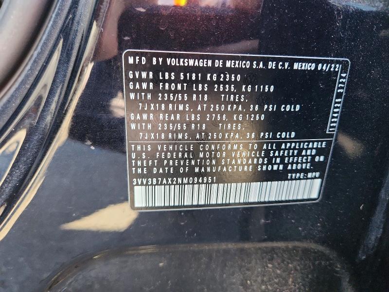 Продаж на аукціоні авто 2022 Volkswagen Tiguan, vin: 3VV3B7AX2NM094951, номер лоту: 60204576