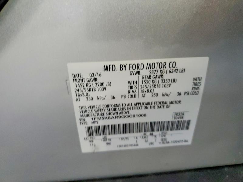 62312016 :رقم المزاد ، 1FM5K8AR9GGC61006 vin ، 2016 Ford Explorer مزاد بيع